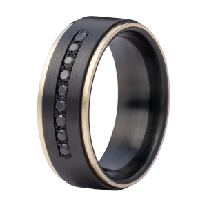 Maharaja Collection Zirconium Edge Black Diamond Channel Band in 14Kt Yellow Gold (0.27ctw)