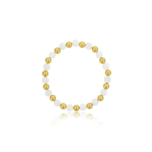 Maharaja Collection Round Moonstone Bracelet with Gold Filled Beads (7") in Gold