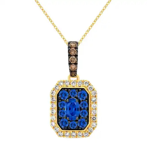 Maharaja Collection Round Sapphire and Diamond Pendant Necklace in 14K Yellow Gold (0.89ctw)