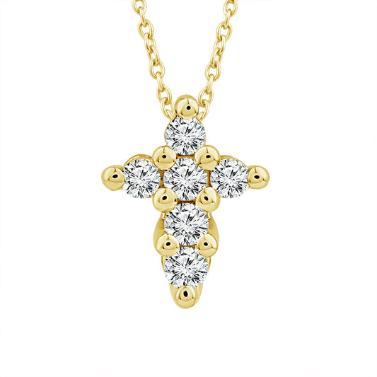 Maharaja Collection Mini Cross Diamond Pendant Necklace with 0.10ctw Diamonds in 14K Yellow Gold (0.10ctw)