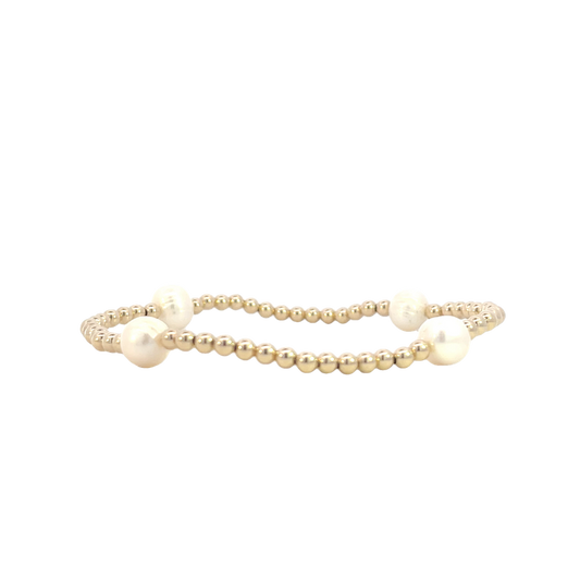 Maharaja Collection 3MM Gold Filled Beads with 6MM Pearls Necklace in Gold