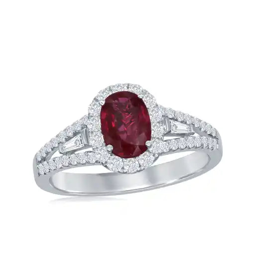 Maharaja Collection Ruby and Diamond Split Shank Ring in 18K White Gold (1.19ctw)