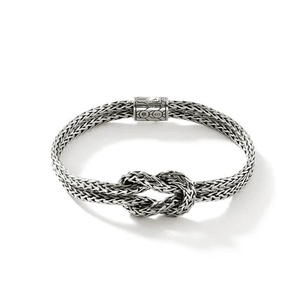 Love Knot Silver Slim Chain Double Row Bracelet with Pusher Clasp, Size UM