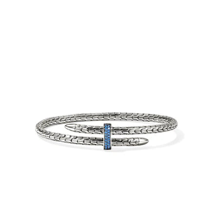 Spear Bypass 4mm Flex Cuff with Blue Sapphire, Size M in Silver