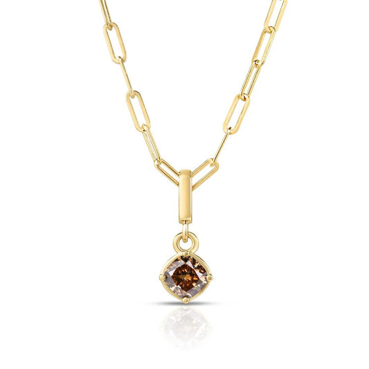 Maharaja Collection Cushion Fancy Color Pendant Necklace in 14K Yellow Gold (0.98ct)