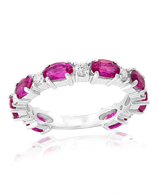 Maharaja Collection Ruby and Diamond Fashion Ring in 14K White Gold (2.01ctw Ruby, 0.38ctw Diamond)