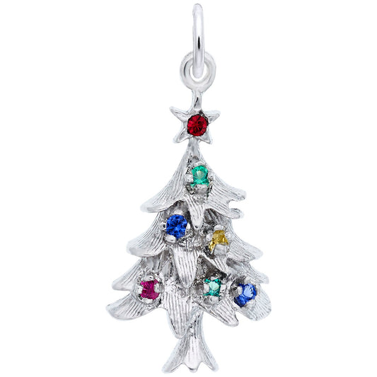 Maharaja Collection XMAS Tree Pendant Necklace with Stones in Sterling Silver