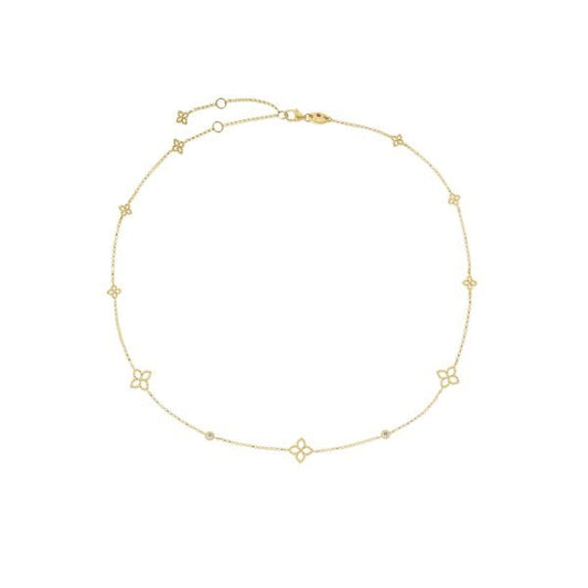 Maharaja Collection Principessa Diamond & Flower Station Necklace in 18K Yellow Gold (0.06ctw)