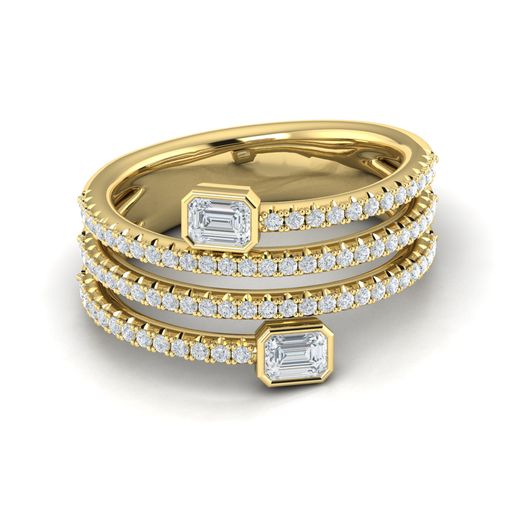 Maharaja Collection Three Row Baguette Diamond Wrap Ring in 14K White Gold (0.90tdw)