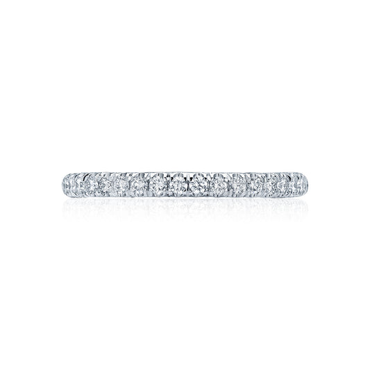 Maharaja Collection Petite Crescent French Pavé Diamond Wedding Band - 2mm (0.35tdw) in 14K White Gold