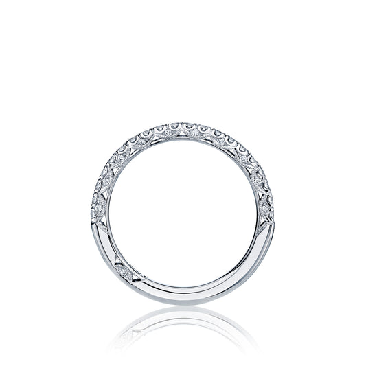 Maharaja Collection Petite Crescent French Pavé Diamond Wedding Band - 2mm (0.35tdw) in 14K White Gold