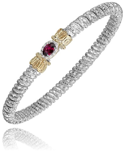 Maharaja Collection Diamond and Rhodolite Garnet Closed Bracelet in Sterling Silver and 14K Yellow Gold (0.06ctw)