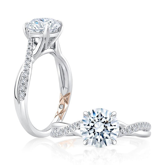 Maharaja Collection Round Diamond Split Shank Crossover Engagement Ring in 14K White Gold (0.17ctw)