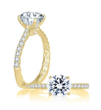 Maharaja Collection Round Diamond French Pave Quilted Engagement Ring in 14K Yellow Gold (1.25ctw)