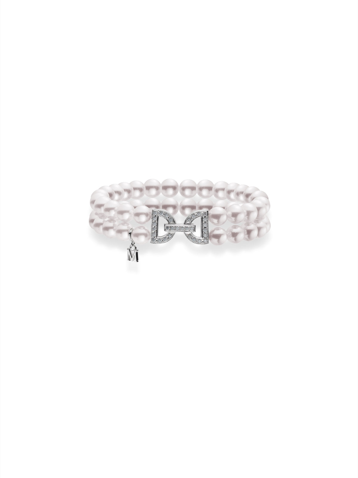 Mikimoto Akoya Cultured Pearl Double Row Bracelet with Diamond Clasp (0.47ct) in 18K White Gold