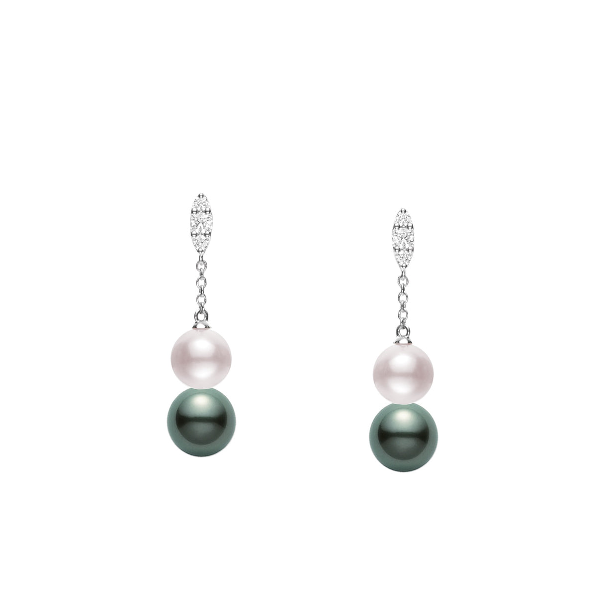 Mikimoto Morning Dew Akoya and Black South Sea Cultured Pearl Earrings with Diamonds in 18K White Gold (0.19ct)