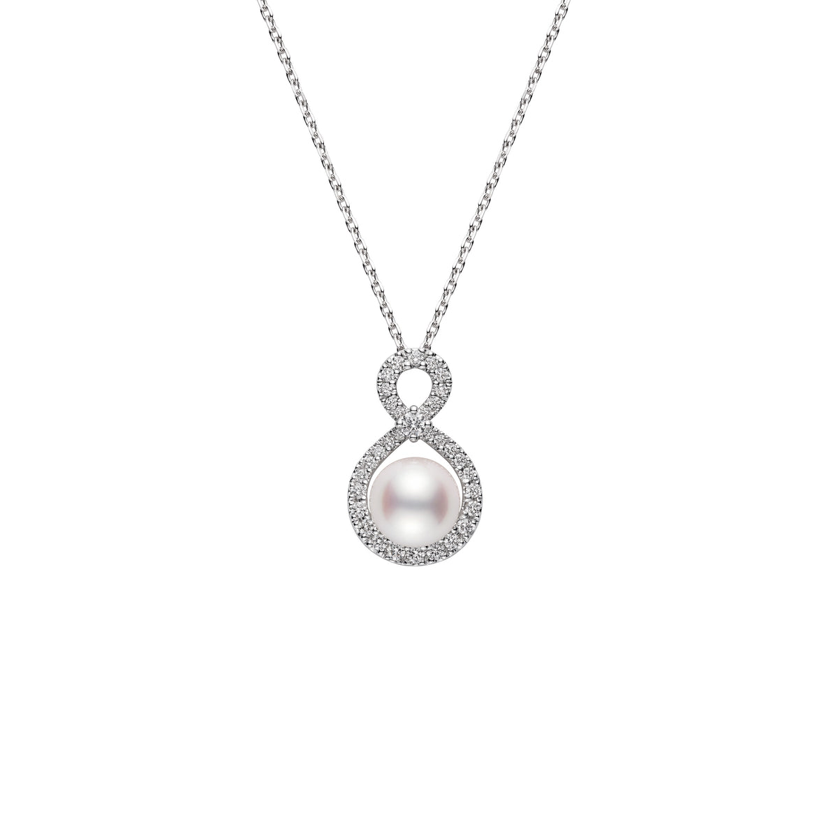 Mikimoto Ruyi Akoya Cultured Pearl and Diamond Pendant in 18K White Gold (0.21ct)