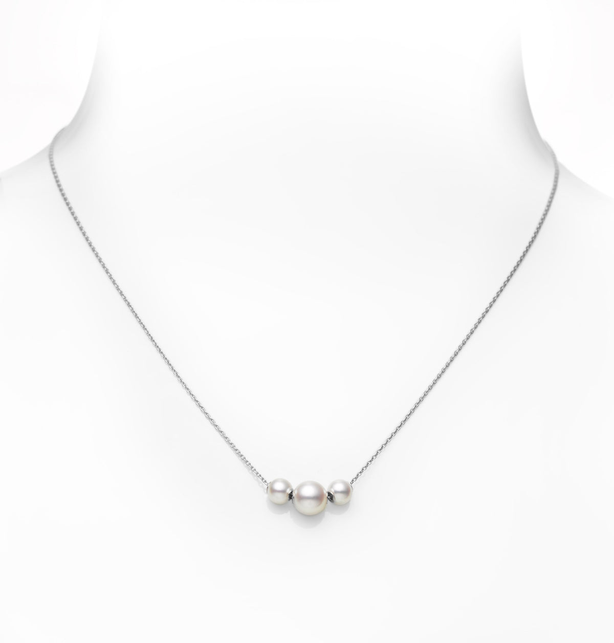 Mikimoto Round Pearl Pendant Necklace with Ayoy A+1 Pearl and 2 Pearls in 18K White Gold