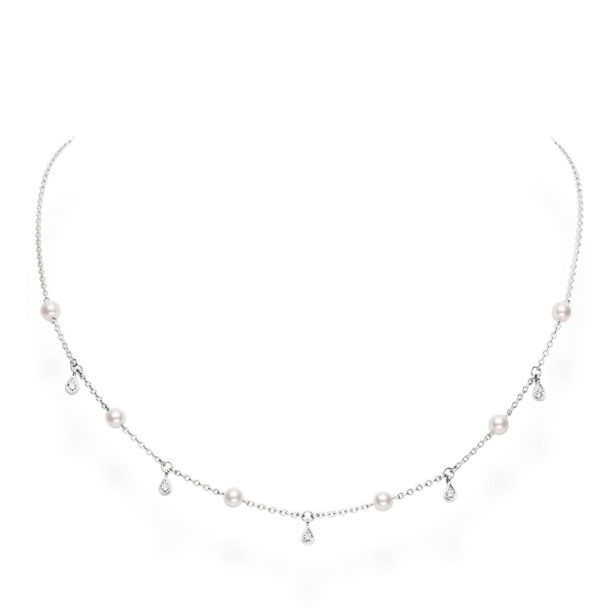 Mikimoto Akoya Pearl and Diamond Teardrop Necklace in 18K White Gold (0.11ct)