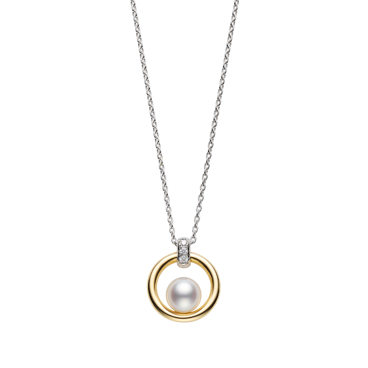 Mikimoto Akoya Cultured Pearl Circle Pendant in 18K Two Tone Gold (0.02ct)