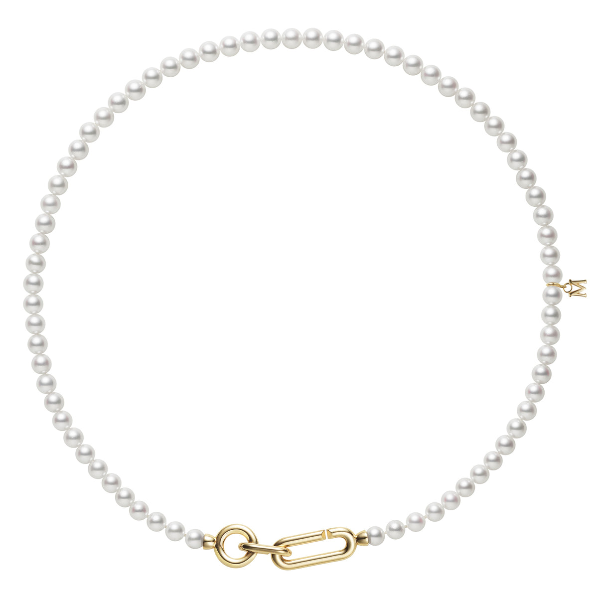Mikimoto M Code AKOYA Cultured Pearl Necklace with an 18Kt Yellow Gold Clasp. AKOYA select 5.5x5mm. 16"