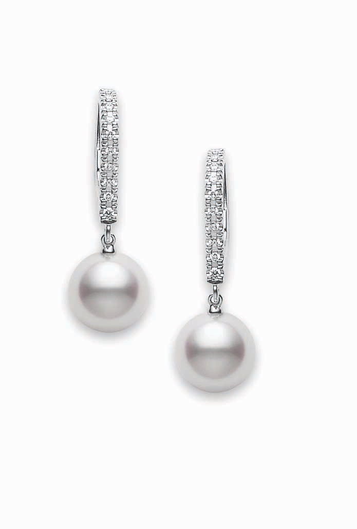 Mikimoto Akoya Cultured Pearl Lever Back Earrings in 18K White Gold (0.08ct)