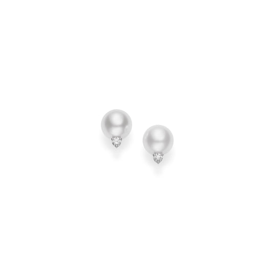 Mikimoto 12mm A+ White South Sea Pearl Earrings With 0.40ct Round Diamond in 18K White Gold