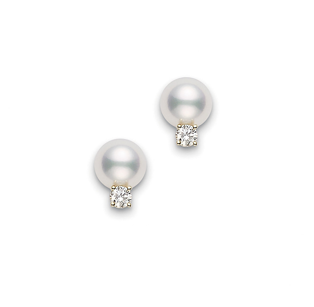 Mikimoto Round Diamond and Akoya Pearl Stud Earrings in 18K Yellow Gold (0.20ct)