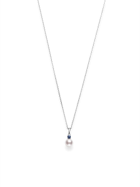 Mikimoto Akoya Pearl Pendant with Sapphire in 18K White Gold (0.13ct)