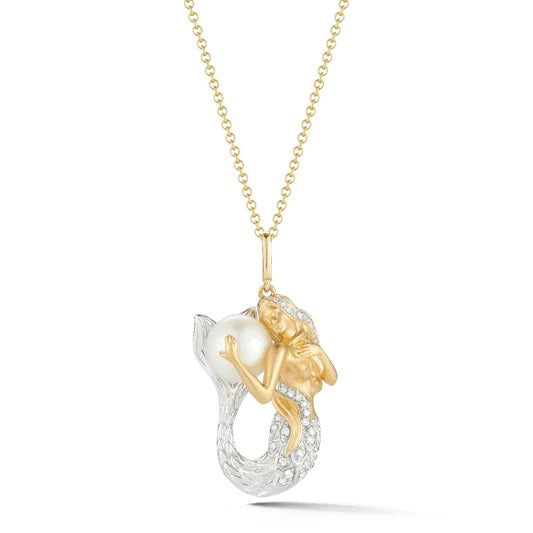 Maharaja Collection Mermaid Fresh Water Pearl Necklace in 14K Two Tone Gold (0.15 tdw)