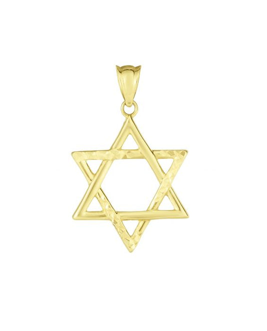 Maharaja Collection Polished & Diamond Cut Star of David Necklace in 14K Gold