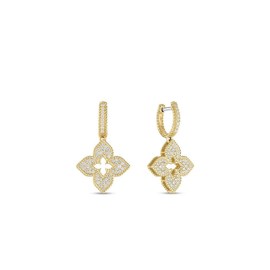 Maharaja Collection Flower Drop Diamond Earrings in 18K Yellow Gold (0.77ctw)