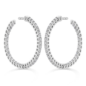 Maharaja Collection Round Diamond Signature Inside Out Hoop Earrings in 18K White Gold (0.91ctw)