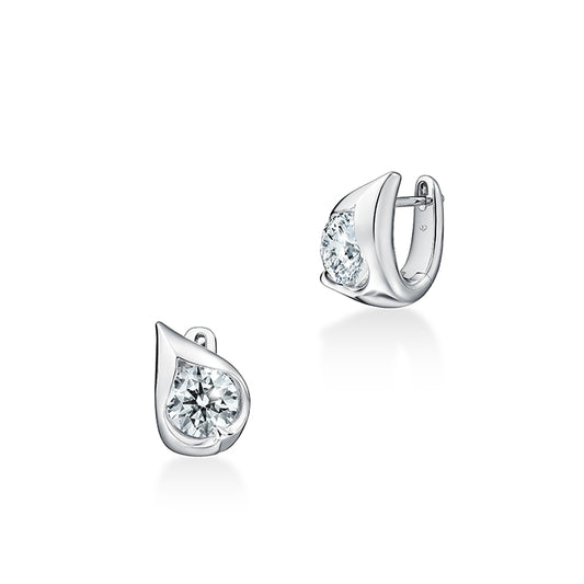 Maharaja Collection Round Diamond LU Droplet Huggie Earrings in 18K White Gold (1.05ctw)