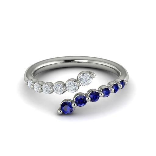 Maharaja Collection Diamond and Blue Sapphire Open Wrap Ring in 14K White Gold (0.58ct)