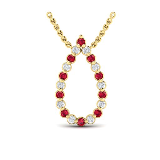 Maharaja Collection Open Teardrop Diamond and Ruby Pendant Necklace in 14K White Gold (0.59ct)